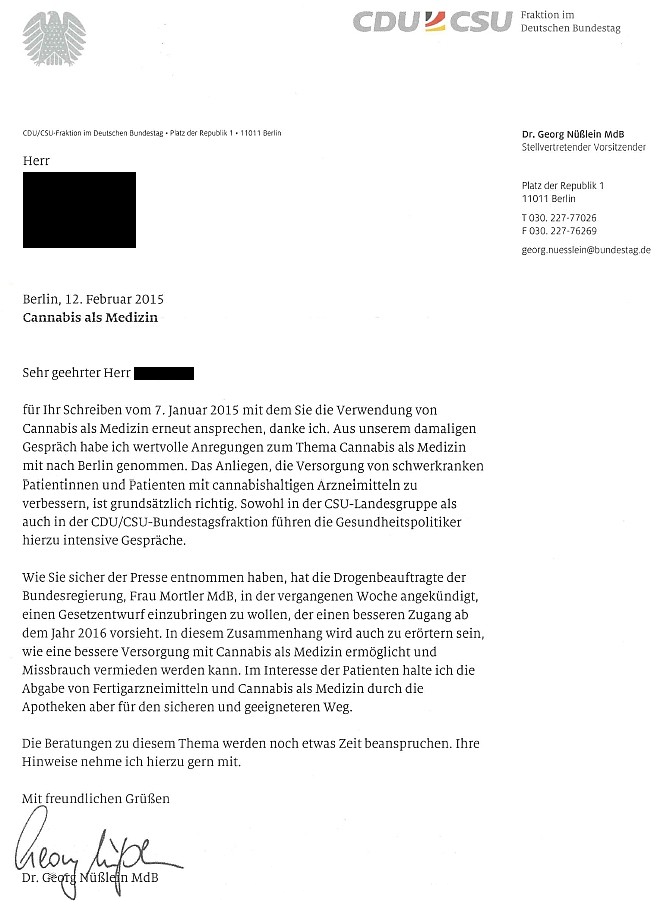 Antwortschreiben MDB Dr. Nüßlein 12.02.2015